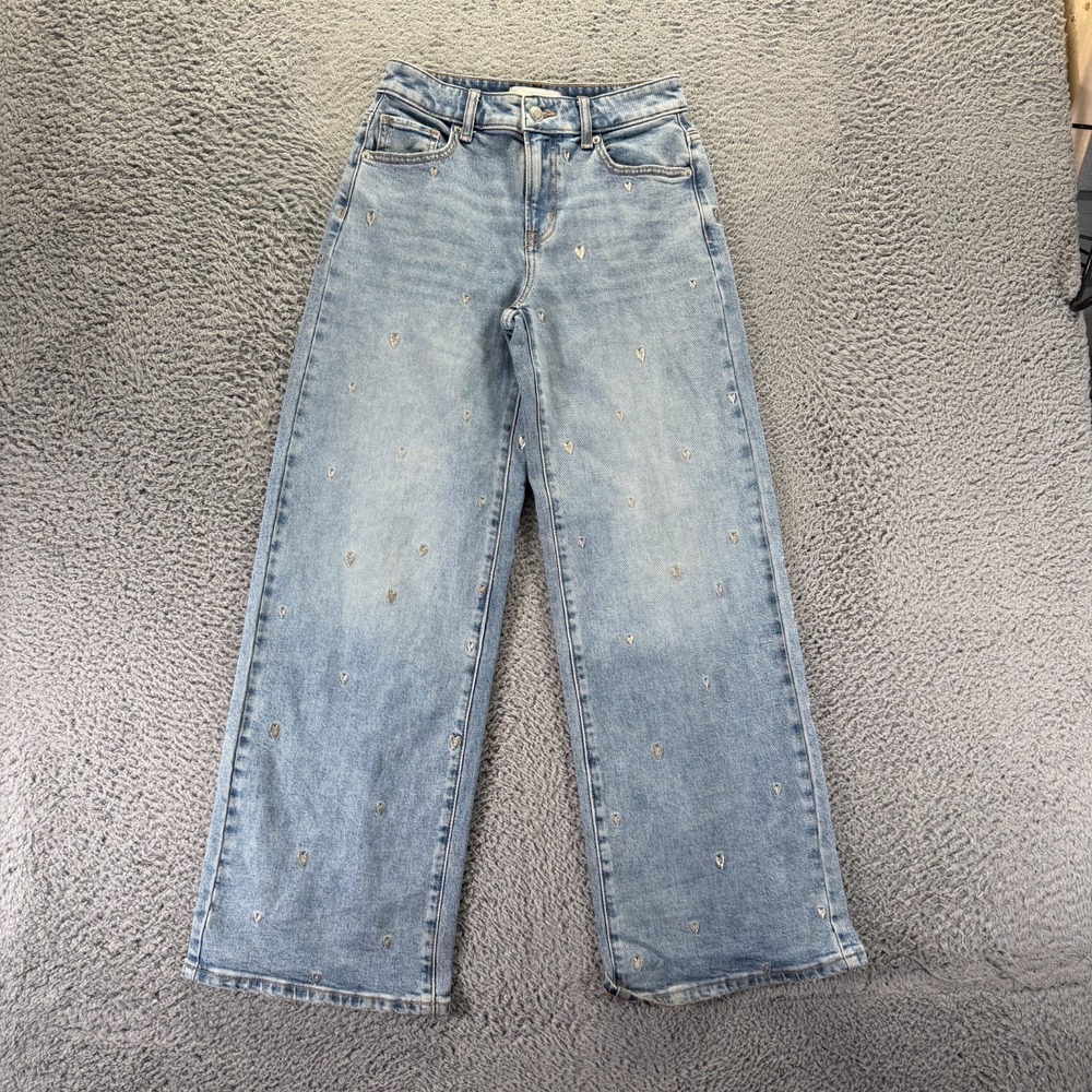Victoria's Secret Pink Jean Women 0 Blue Cotton Denim Wide-Leg Baggy Embroidered
